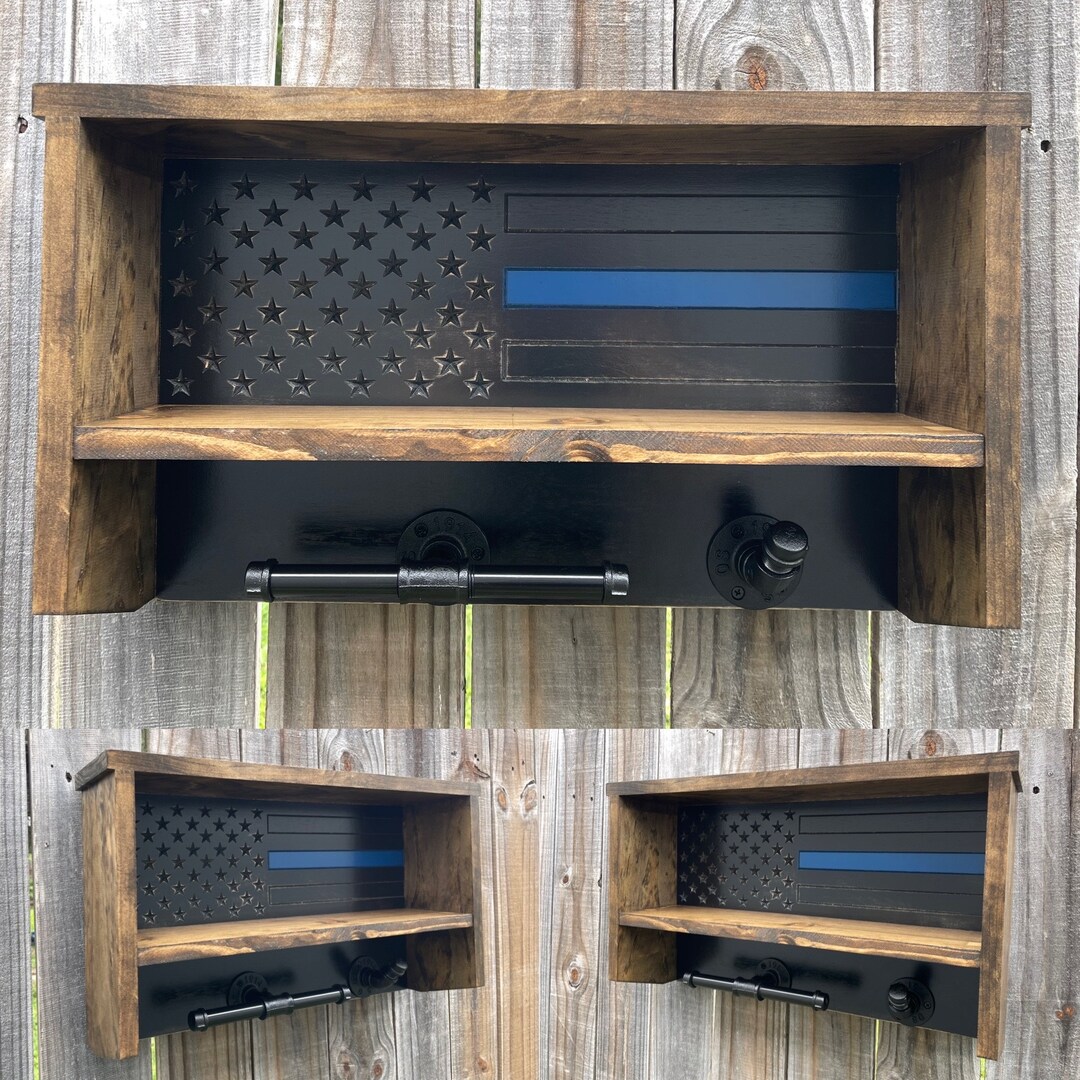 Cop Gear Rack Thin Blue Line Wooden Police Gear Rack: American Flag Cop Caddy - Etsy