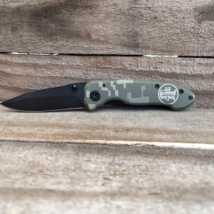 Laser Engraved Border Patrol Pocket Knive Law Enforcement Gift Blue Line Gift
