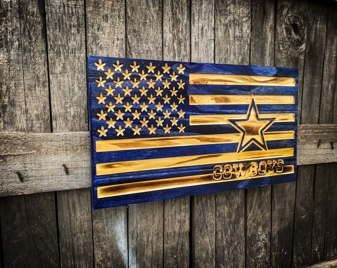 Featured listing image: Dallas Cowboys flag  | rustic wood flag | football | home decor | man cave |