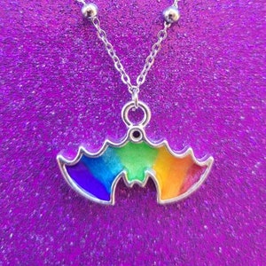 Rainbow Bat Pride Pendant Necklace
