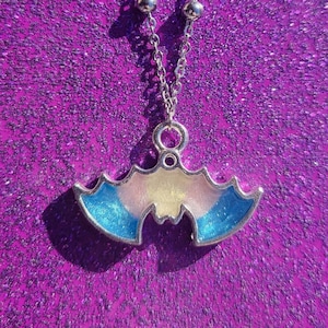 Trans Pride Bat Pendant Necklace