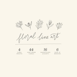 Romantic Line Art Botanical Clipart Hand Drawn Floral Leaves Leaf Flowers Wedding Plant Foliage Branch PNG