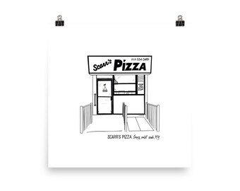 Scarr's Pizza Black & White Illustration Drawing Pizzeria NYC Pizza Restaurant New York City
