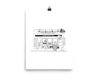 Bleecker Street Pizza Black & White Illustration Drawing Pizzeria NYC Pizza