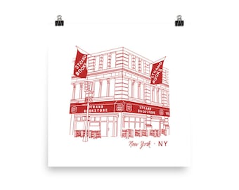 The Strand Illustration Drawing Bookstore Library New York Landmark