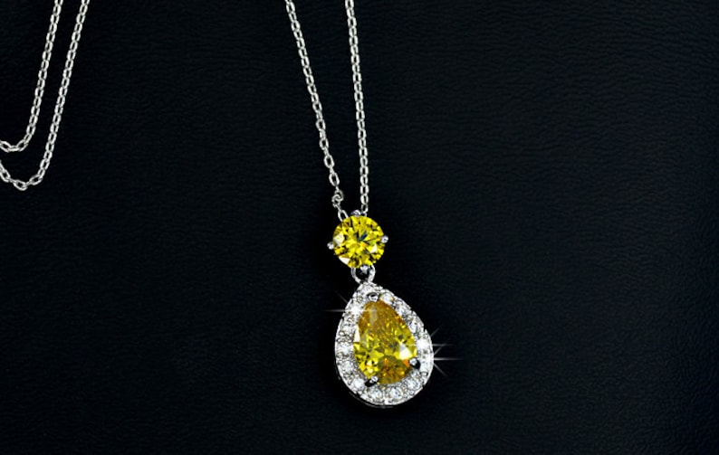 Halo Drop Crystal Pendant Necklace 4 Colors Pink Teardrop Cubic Zirconia Charm Necklace Gift For Her Bridesmaid Gift