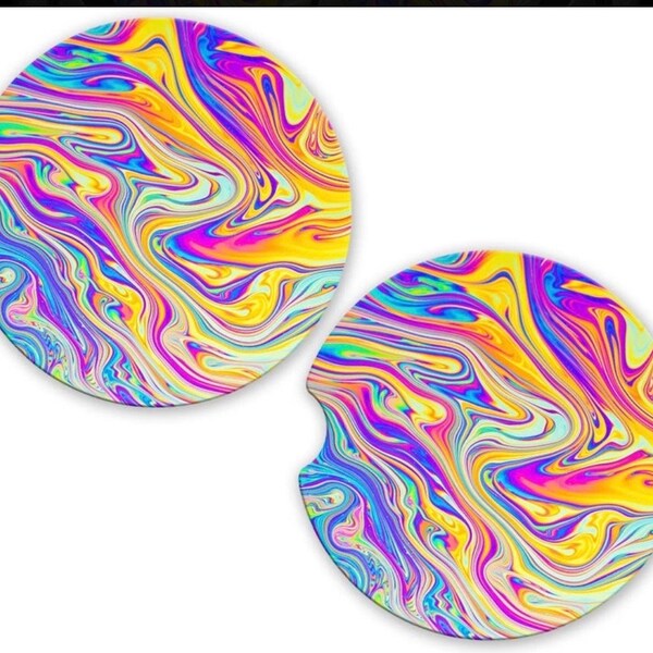 Multi color swirl Ceramic Car Coaster Set