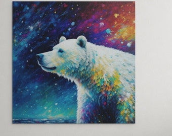Polar Bear & Aurora Acrylic Style Print: Wildlife Art (Digital Download, 20x20in Max.)