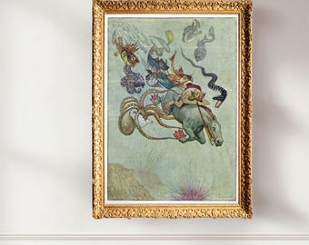 Vintage Underwater Art Print, Children's Fairytales Artuš Scheiner, Fantasy Ocean Wall Decor, Mythical Sea Creature Illustration, Fairy Tale