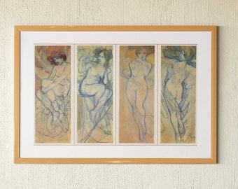Bocetos desnudos de una figura femenina. Arte de pared minimalista vintage. Dibujos lineales de la forma femenina. Art nouveau. Descarga digital. Imprimible.