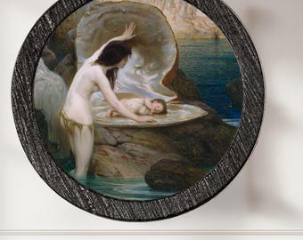 Vintage Mother Child Art, Classical Mythology Painting, Ocean Birth Scene, Antique Wall Decor, Romantic Fine Art, Nursery & Bedroom Decor