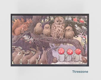 Lámina artística vintage de criaturas del bosque: Decoración infantil para el hogar (descarga digital)