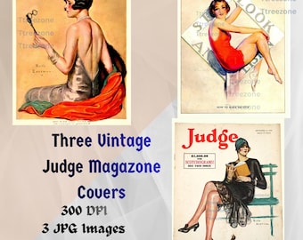 Portada de la revista Judge de los años 20, ilustración de flapper, arte mural Art Déco de los locos años veinte, póster de revista vintage imprimible, JPG