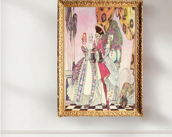 Kay Nielsen Vintage Art Print, 1912 Romantic Fairy Tale Illustration, Rococo Style Courtship Wall Art, Antique Pastel Decor Digital Download