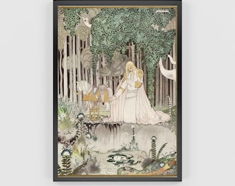 Beautiful art by Kay Nielson. Art deco. Vintage illustrations based on fairy tales. Golden Age of Illustration. Whimsical wall art. Moody.