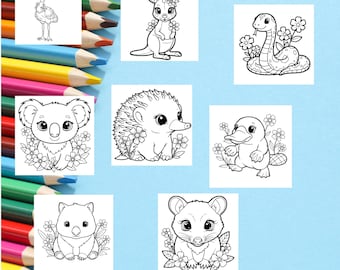 Australian Animals Coloring Pages for Kids: Educational Kawaii Designs (PDF Download
