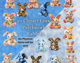 Patchwork Rabbit Clipart, Watercolour Bunny PNG, , Grandmacore, transparent background, Cottagecore, Easter, Leopard print