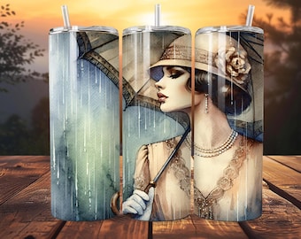 Envoltura para vaso Art Déco Lady: Diseño de sublimación en acuarela (Descarga digital)