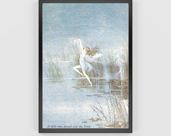 Vintage Fairy Print: Whimsical Lake Scene, Cottagecore Decor (Digital Download)