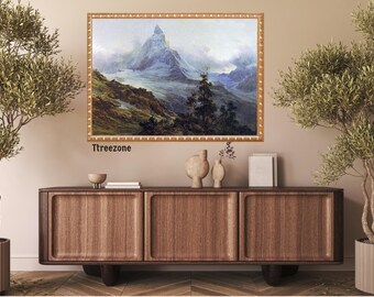 Matterhorn Mountain Landscape, Théodore Compton 1879, Vintage Alpine Art, Swiss Mountain art, Forest Landscape Wall Decor, nature print
