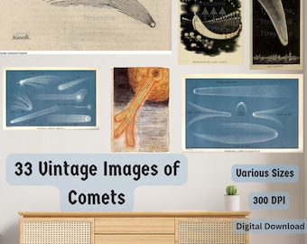 Conjunto de ilustraciones de cometas de 1552, estilo Art Déco celestial vintage, grabado de astronomía medieval, arte de fenómenos celestes antiguos, galería del espacio antiguo