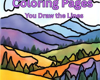 32 páginas para colorear al revés: paisajes abstractos y diseños florales. Arteterapia educativa meditativa. Descarga instantánea. Interpretación artística.
