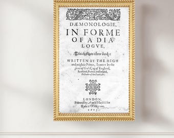 Daemonologie 1603 Title Page Print King James Witch Trials Antique Book Page Gothic Decor Occult Dark Academia Vintage Printable Digital Art