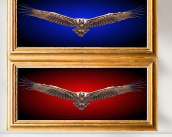 Wedge Tailed Eagle Wall Art Set, Majestic Australian Bird Artwork, Eagle Wings Spread, Red & Blue Background  Wildlife Deco, Eagle download