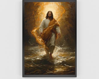 Bible Christian Art, Inspiration, Religious Wall Art, Jesus the Light, Jesus walking water, Faith Art, See the light, Saviour cometh, Christ