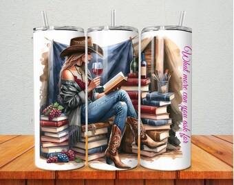 Diseño de libro y vaso de vino del Oeste: Reina del Rodeo PNG (Descarga digital)