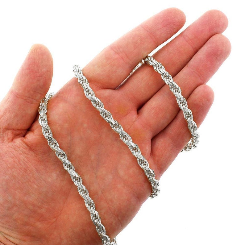 Made In Italy Next Level Jewelry Authentic Solid Sterling Silver 5.5MM Rope Diamond-Cut Link .925 Rhodium Necklace Chains