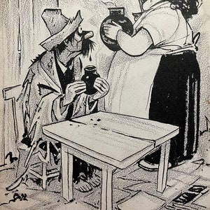 Ernesto Chango Cabral Mexican Original 1950s Cartoon Bad Coffee