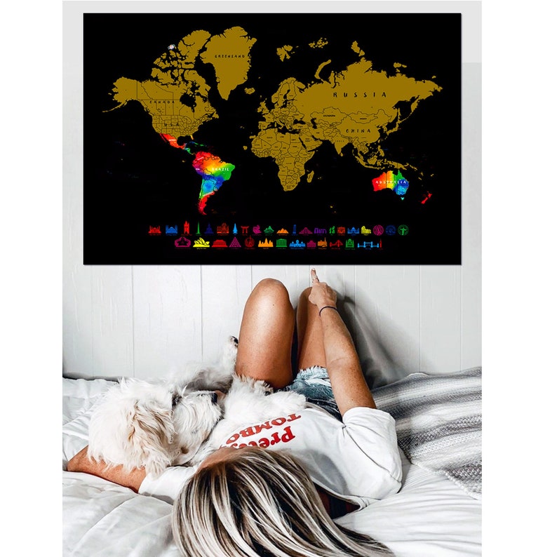 World Map for Tracking Travels Scratch off Places You Have Etsy