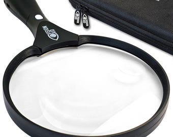 VisionAid Big 5.5" Magnifying Glass with LED Light (USB Rechargeable) and Hard Case