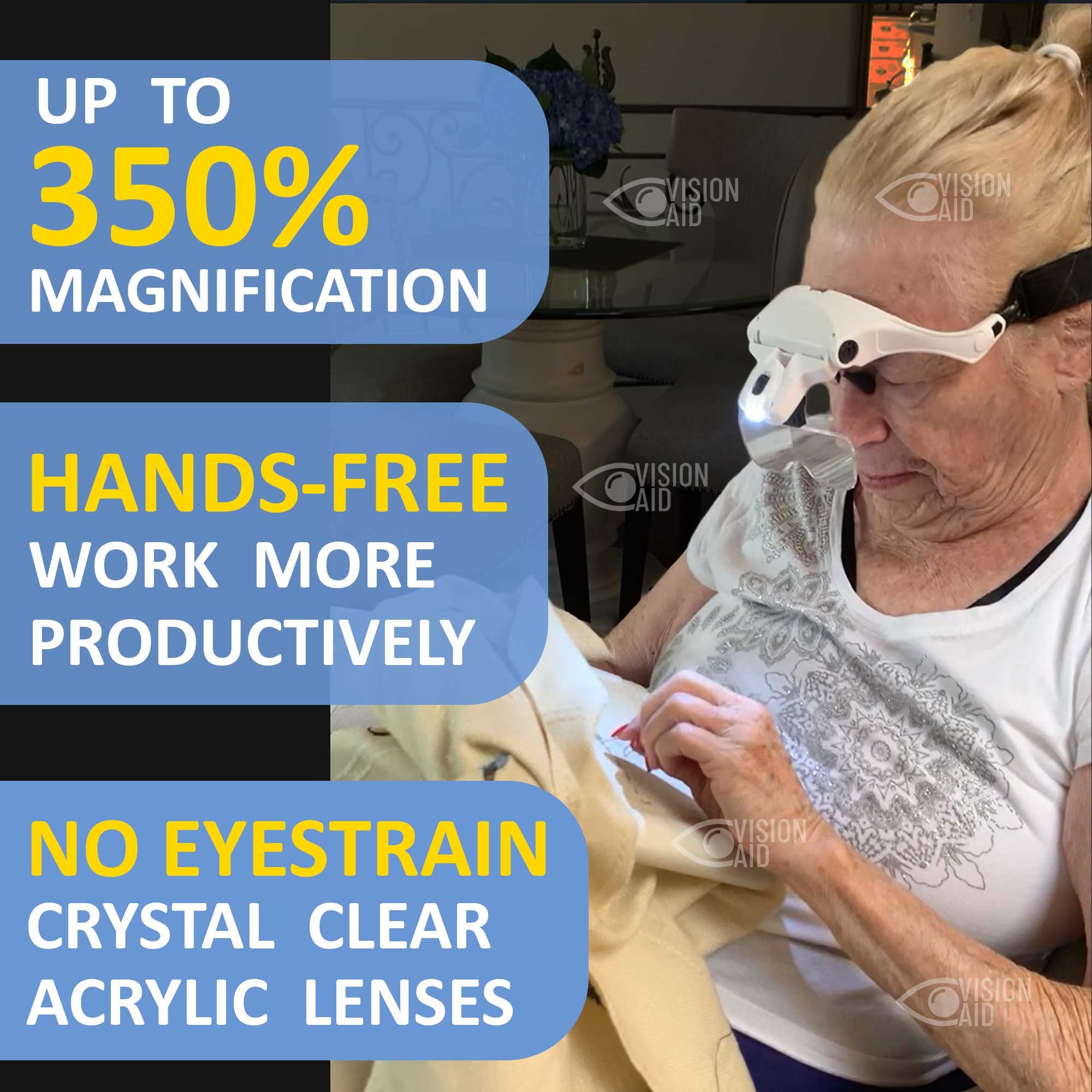 VISIONAID™ Magnifying Glasses with LED Light, Headband, 5 Lenses