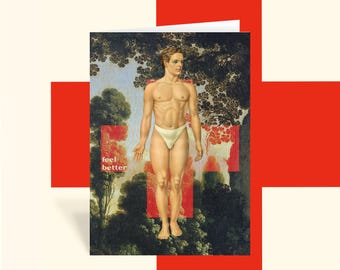 FEEL BETTER get-well card with STICKERS (man)