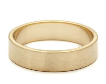 14k 7mm Yellow Gold Band  | PLAIN | Matte Brushed Flat Dome + Comfort Fit | Unisex Men's Women's Wedding Ring
