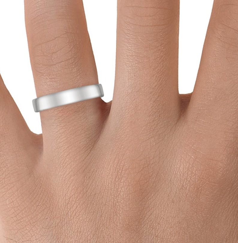 Polished men/'s wedding ring 4mm set his her for solid plain Handmade solid 14k white gold flat band 14K White Gold Men/'s Wedding Band