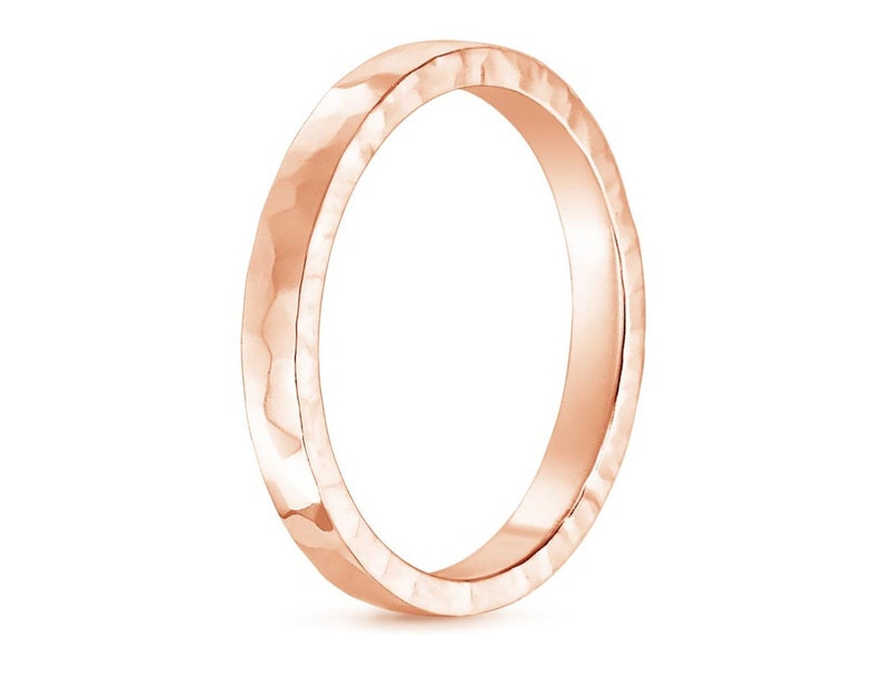 14k Hammered Faceted Rose Band Ring Minimalist Wedding Jewelry Matte Band Mens Womens Dainty Rings Matte Simple Pink Rings For Women