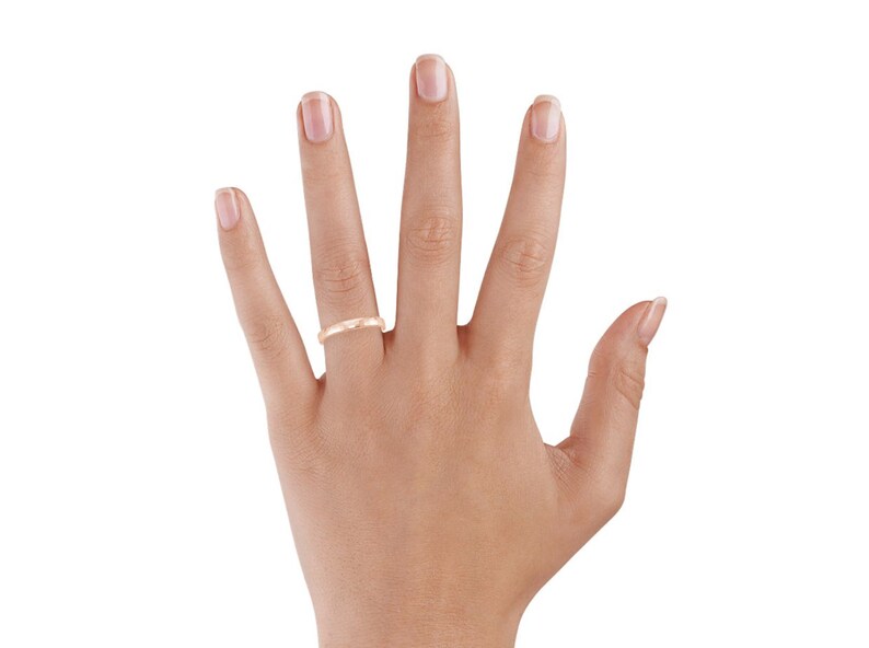 14k Hammered Faceted Rose Band Ring Minimalist Wedding Jewelry Matte Band Mens Womens Dainty Rings Matte Simple Pink Rings For Women