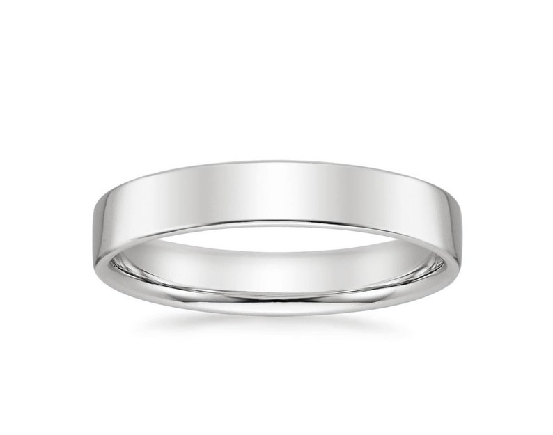 Polished men/'s wedding ring 4mm set his her for solid plain Handmade solid 14k white gold flat band 14K White Gold Men/'s Wedding Band