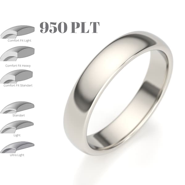Platinum Ring 950 (4mm) Wedding Band | Half Rounded | Polished | Comfort Fit | Men's Women's Wedding Ring | Plain Platinum Ring | Solid band