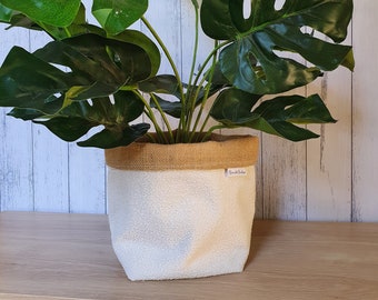 Pot plant cover - Reversible Boucle with hessian liner, fabric basket, plant decor, indoor plant, storage basket, boho