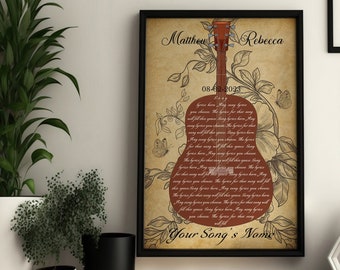 Wooden Guitar Portrait | Song Lyrics PNG | Retro Style Portrait with Lyrics | Song Picture Frame | I Love You Present | Father of the Bride