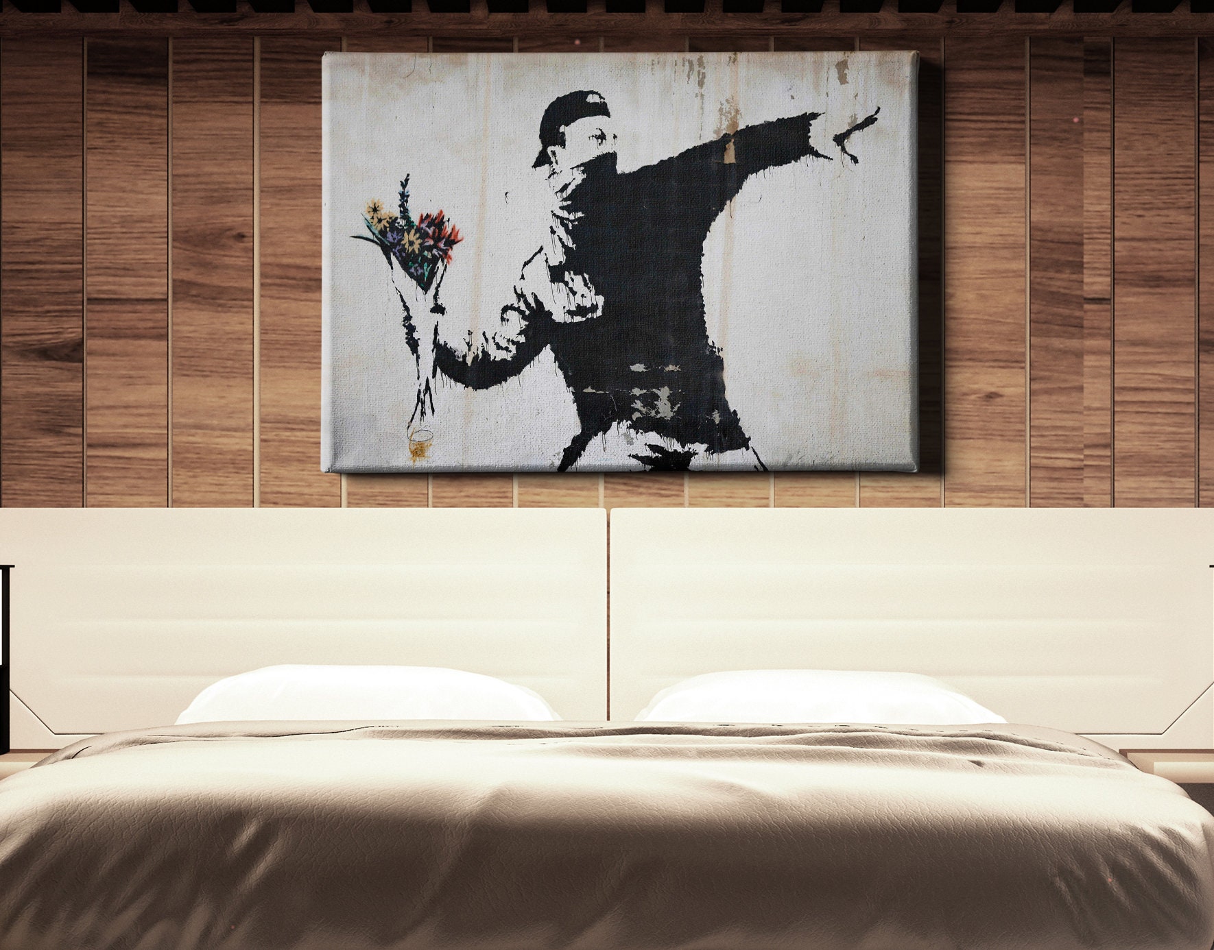 Download Banksy Flower Thrower Graffiti Street Art Canvas Giclee Print