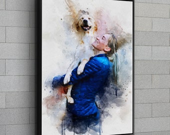 Custom Pet Portrait Dog Watercolor Painting on Canvas Watercolor Pet Gift Personalized Pet Portrait