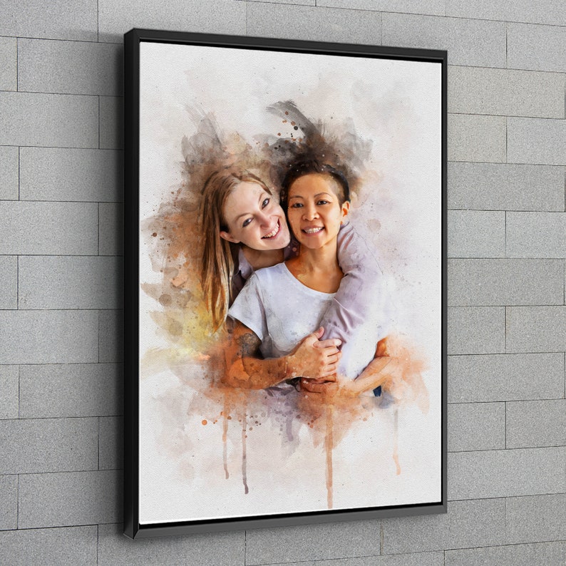 Custom Lesbian Couple Portrait Custom Portrait from Photo LGBT Engagement Gift Wedding Illustration Lesbian Wedding Gift image 1