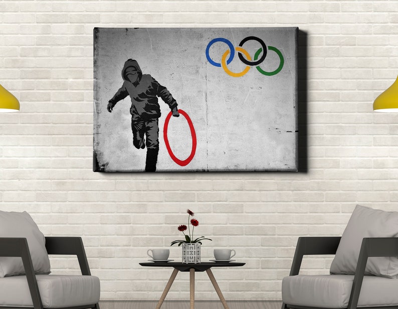 Banksy Olympic Rings Thug Thief Canvas Wall Art Framed ...