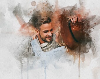 Personalized Couple Watercolor Portrait Watercolor Art Canvas Art Gift For Him