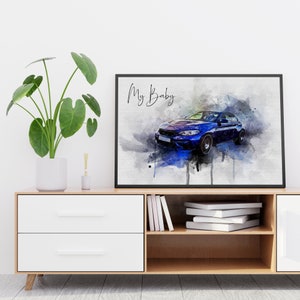 Car Illustration | Custom Car Portrait | Gift  for Car Lovers | Father&#39;s Day Gift | Portrait from Photo | Car Watercolor  | Canvas Wall Art